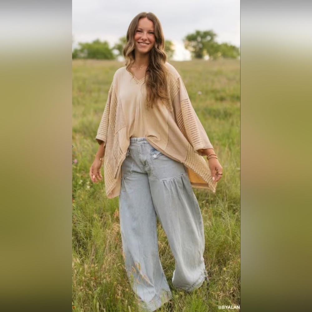 BiBi Light Blue Wide Leg Jeans With Cinched Bottom